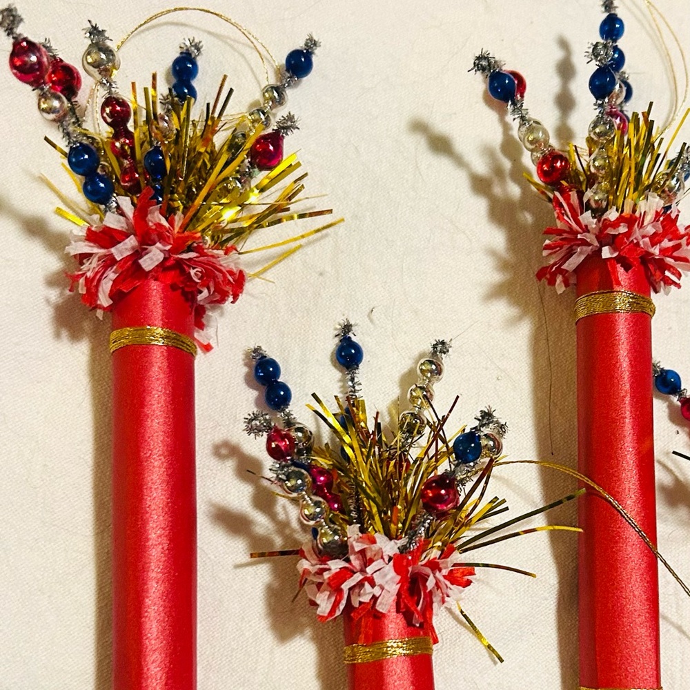 Vintage repurposed 4th of July firecracker ornaments